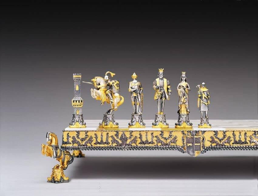 Medieval Venetian Period Gold and Silver Themed Chess Board