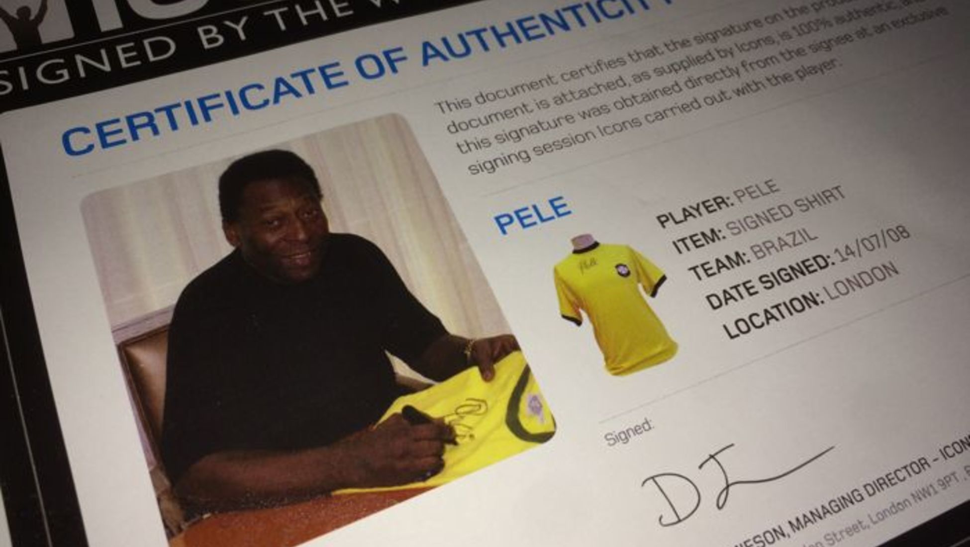 pele signed shirt price