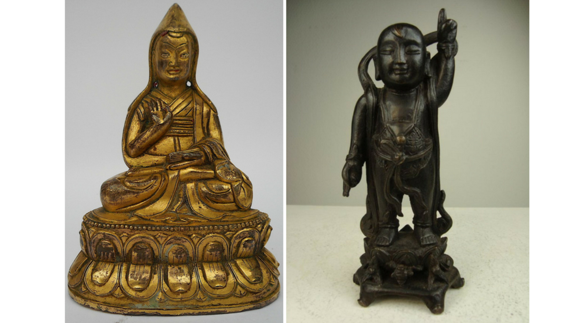 Älterer kleinerer Miniatur Buddha aus Bronze Buddhismus Asien China Tibet 